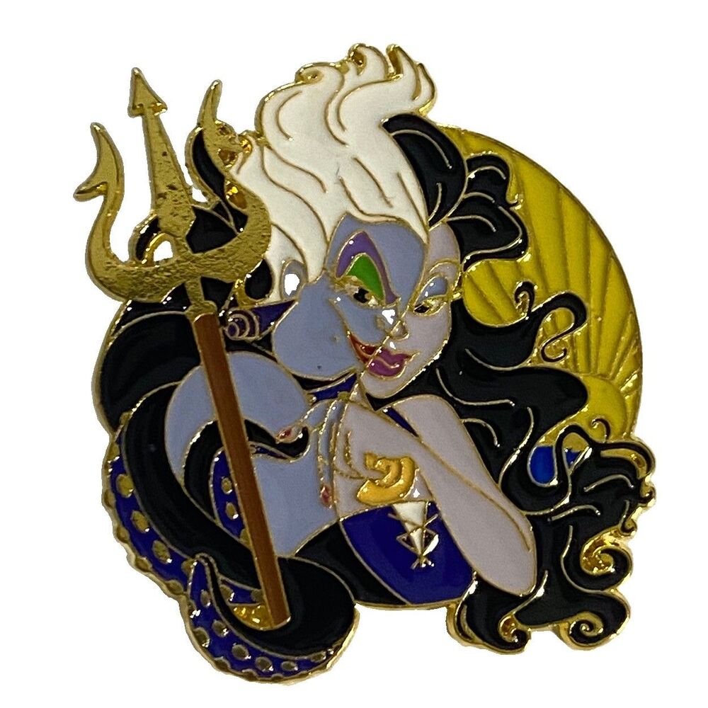 Disney Villains Ursula Vanessa Split Face Enamel Pin Trident Little Mermaid Gift